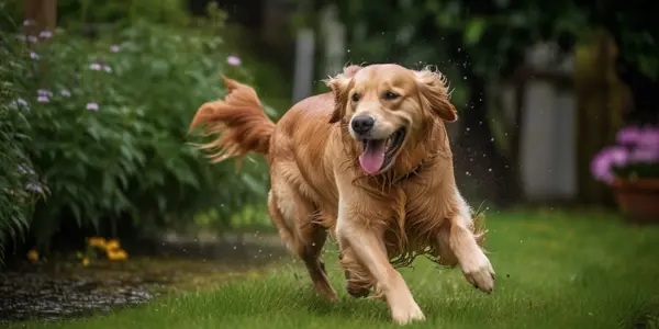 Chien marchant sur l'herbe